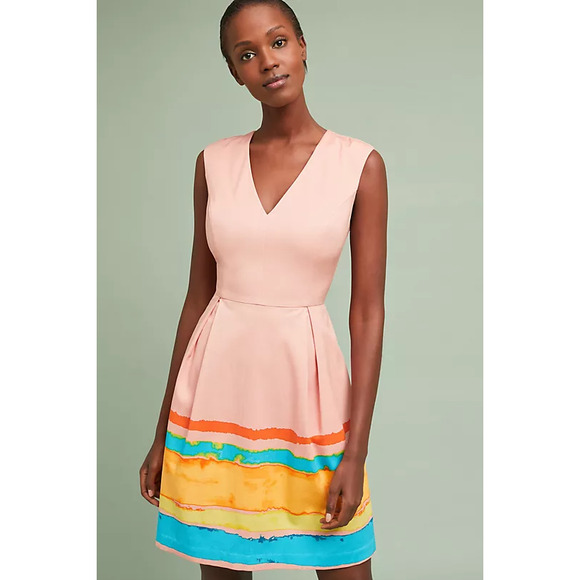 Anthropologie X Tracy Reese Dress Painterly Pleated Mini Fit & Flare Pink Size 2 - Picture 9 of 11